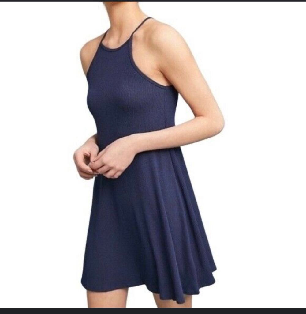 Anthropologie Ribbed High Neck Halter Mini Dress Sz Small